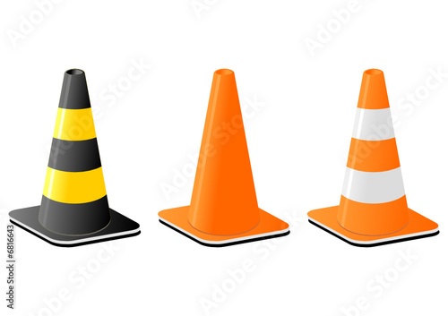 Traffic cones for safety signalization over white background