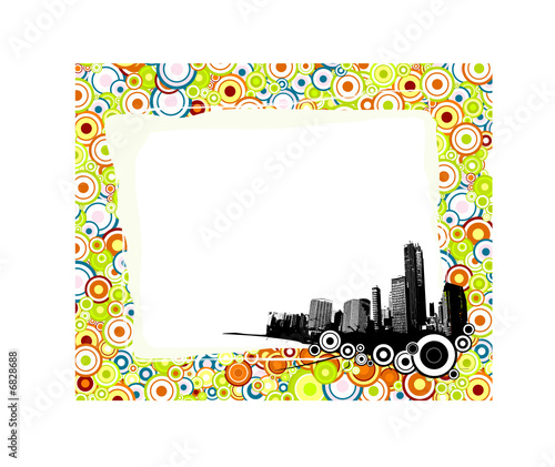 City with colorfull circles and place for text. Vector art