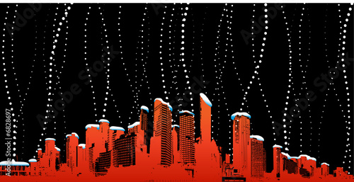 City with snofall. Vector art