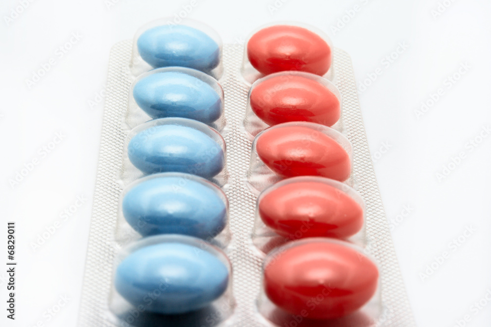 Vertical ten blue and red pills Vertical ten blue and red pills