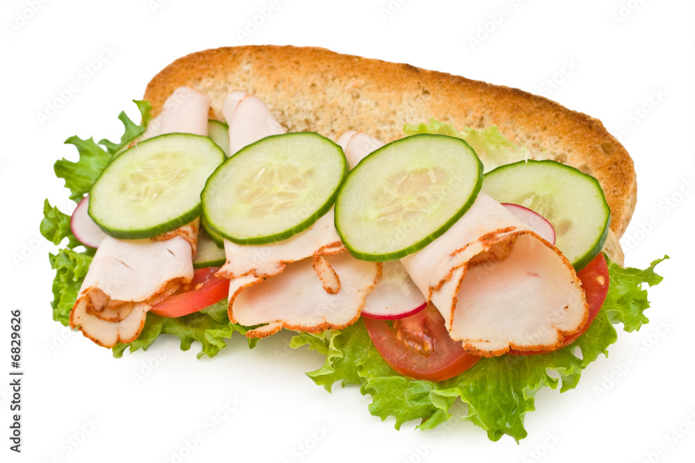 Toasted turkey breast sandwich isolated on white Toasted turkey breast sandwich isolated on white