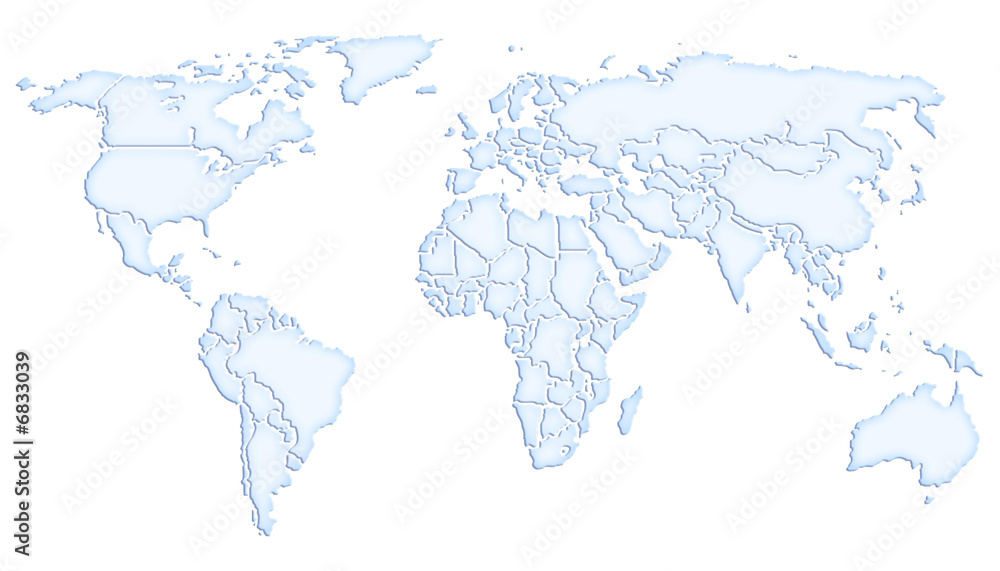 World map in icy color on white background