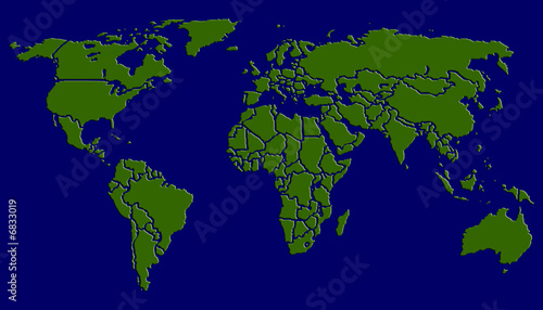 World map green on darkblue background