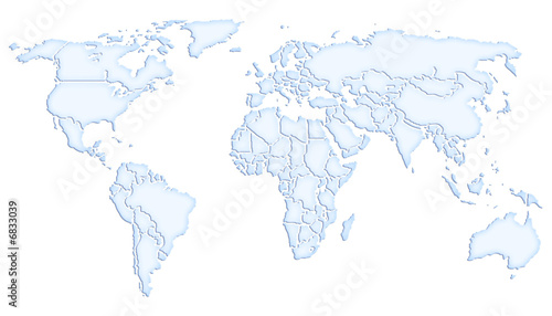 World map in icy color on white background