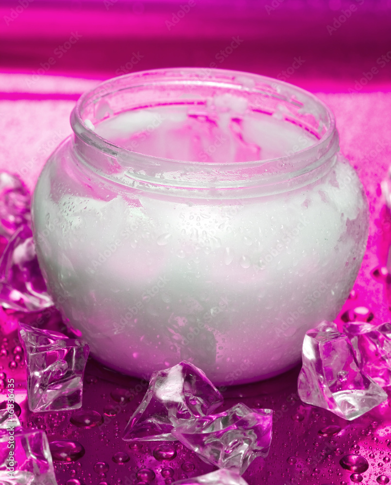 container of cosmetic moisturizing cream with ice container of cosmetic moisturizing cream with ice