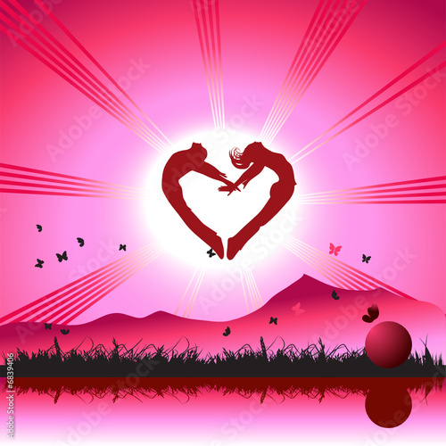 Landscape, nature, grass and butterflies, couple