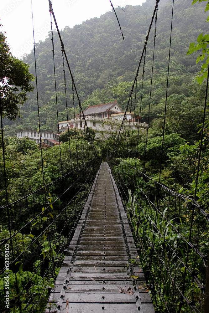 Suspended bridge vanishing into the distance