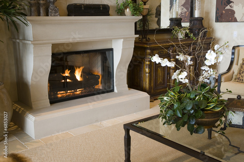 Luxury home fireplace.