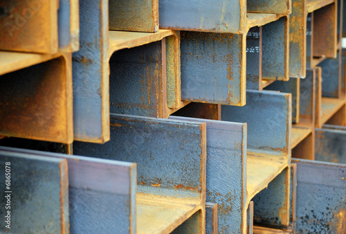 Stack of rusted steel I-Beams