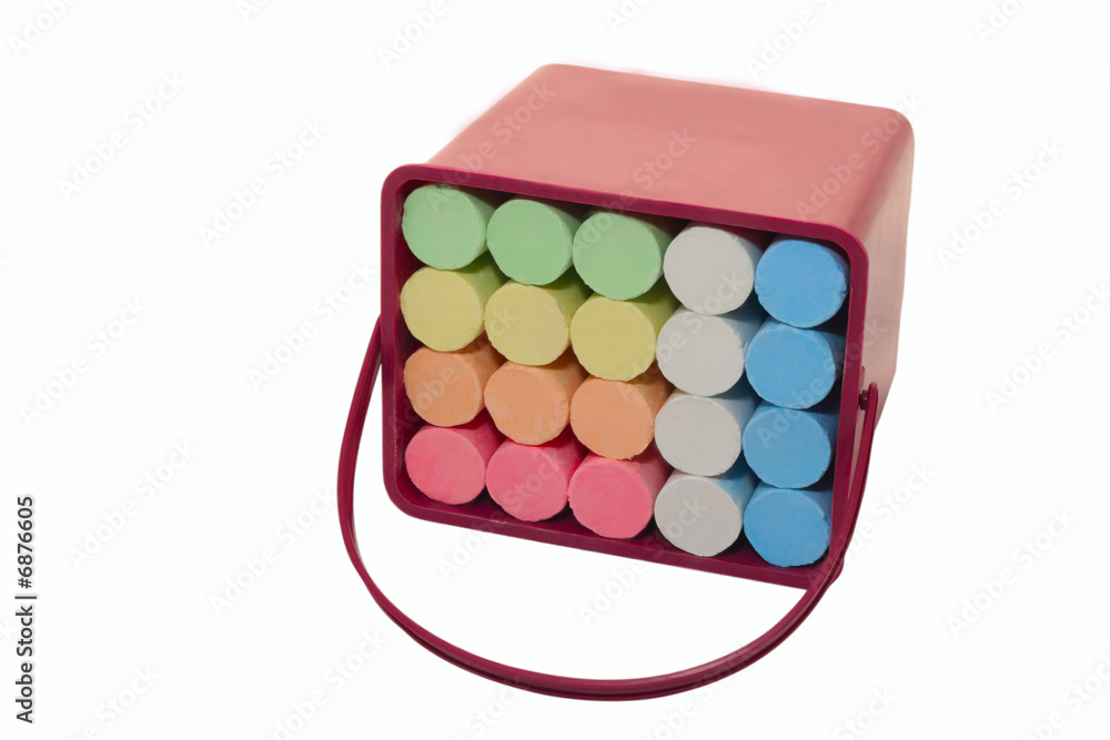 Colored crayons in plastic container. Colored crayons in plastic container.