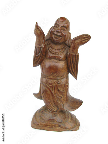 Buddha wooden figurine isolated on white background