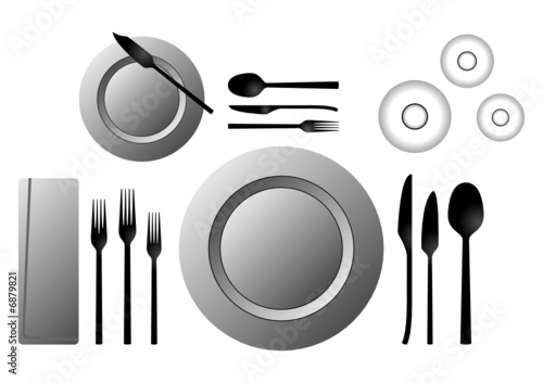 Etiquette. Formal table setting isolated over white background