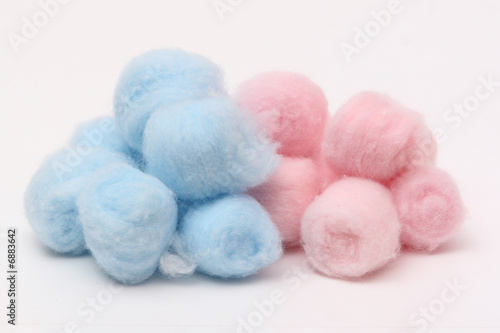 Blue and pink hygienic cotton balls