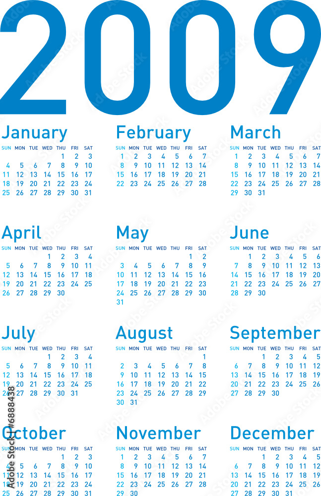 Naklejka Simple Blue Calendar for 2009.