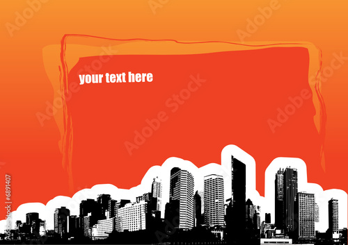 City with place for text on orange background. Vector art
