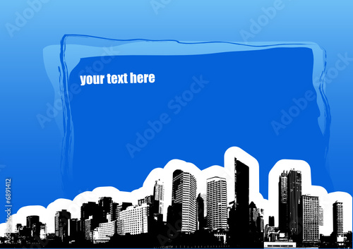 City with place for text on blue background. Vector art