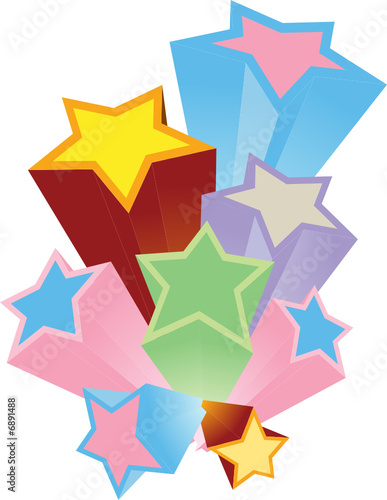 Vector fireworks with colorful stars.