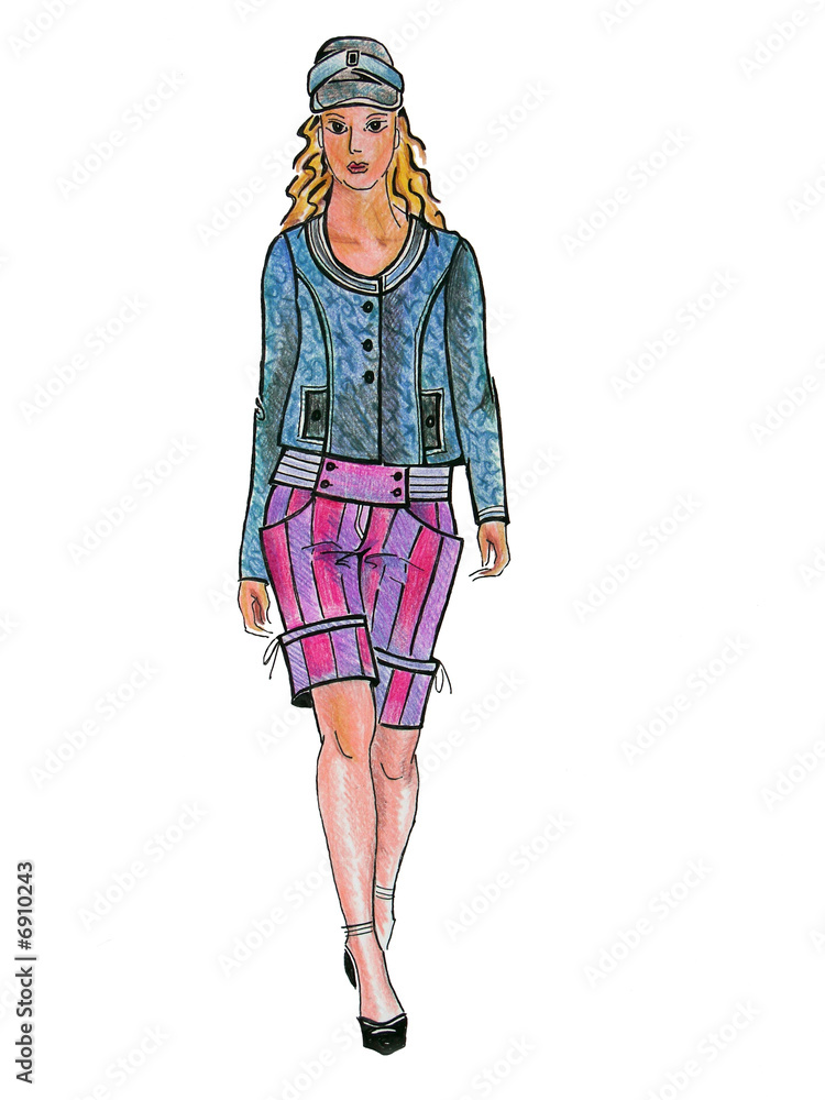 Drawn model in pink skirt