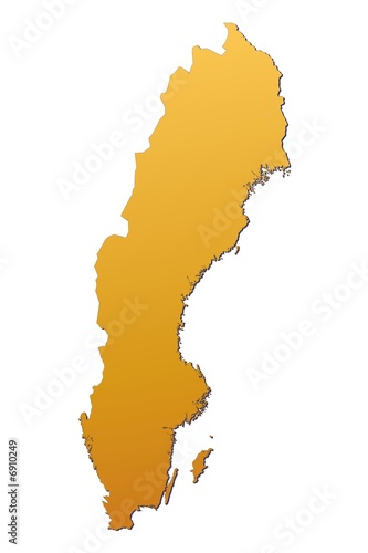 Sweden map filled with orange gradient. Mercator projection.