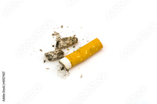 Cigarette butt on a white background