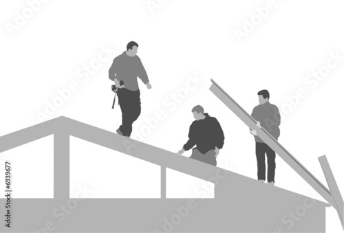 three men building house