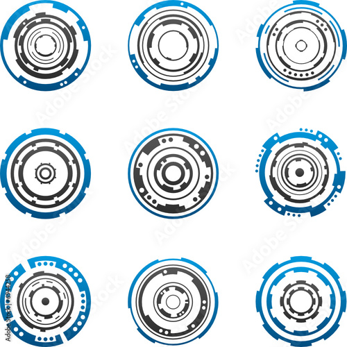 Mechanical tech gear shapes in blue and gray