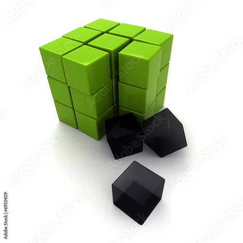 green and black cubes forming a big cube