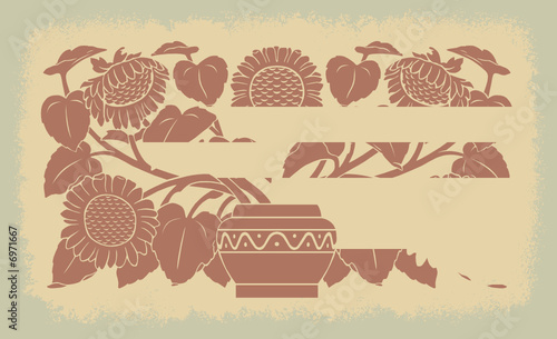 Wallpaper Mural Sunflowers in a flowerpot. Decorative pattern. Torontodigital.ca