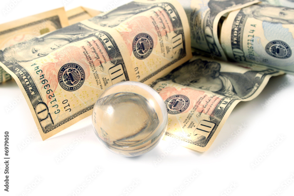 Sphere and dollars on a white background Sphere and dollars on a white background