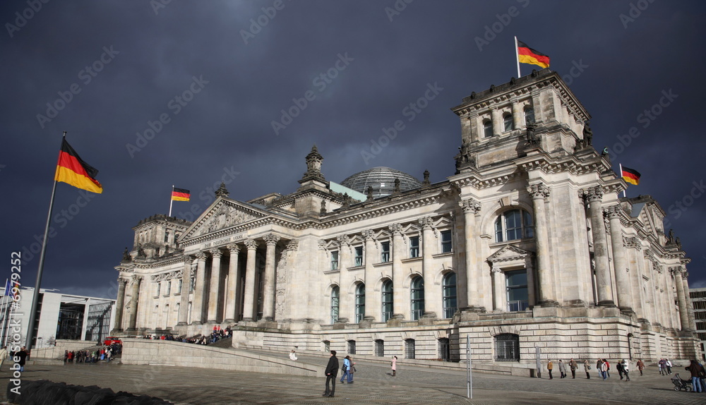 the reichstag in berlin during hurricane.