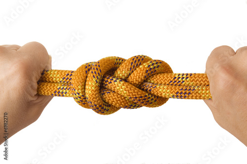 Figure eight knot in double rope with two fists