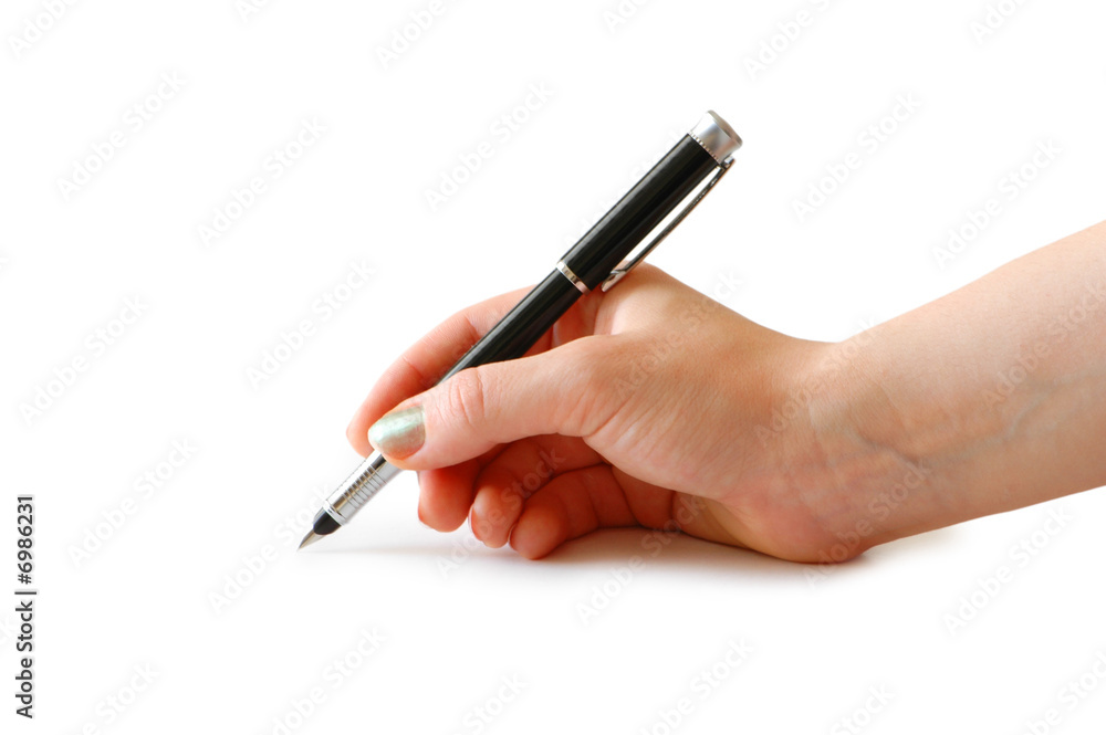 Hand holding pen isolated on white background Hand holding pen isolated on white background