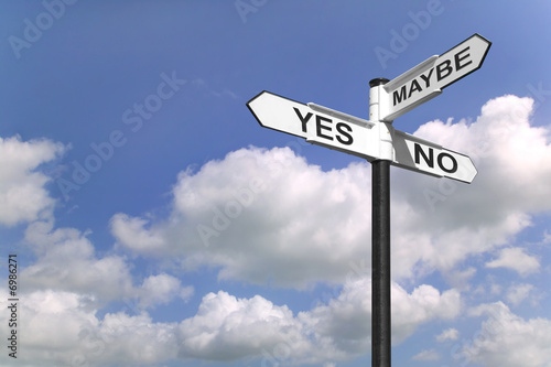 Yes No Maybe sign post in the sky