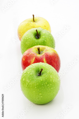 apples in a row, on white
