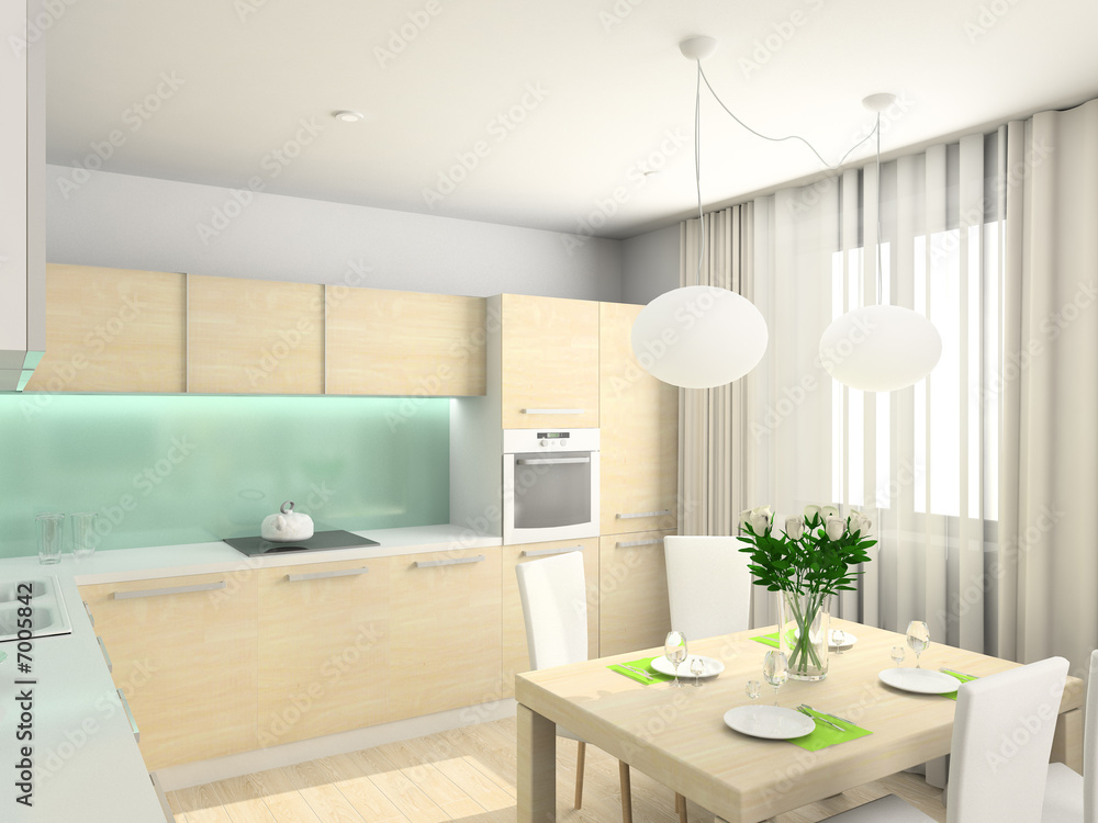 3D render modern interior of kitchen 3D render modern interior of kitchen