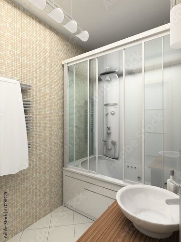 3D render modern interior of bathroom