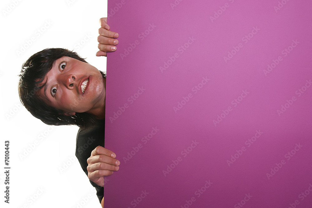 scared man holding a billboard scared man holding a billboard