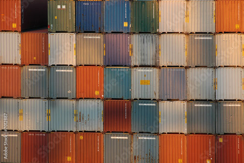 Stacked shipping container in port