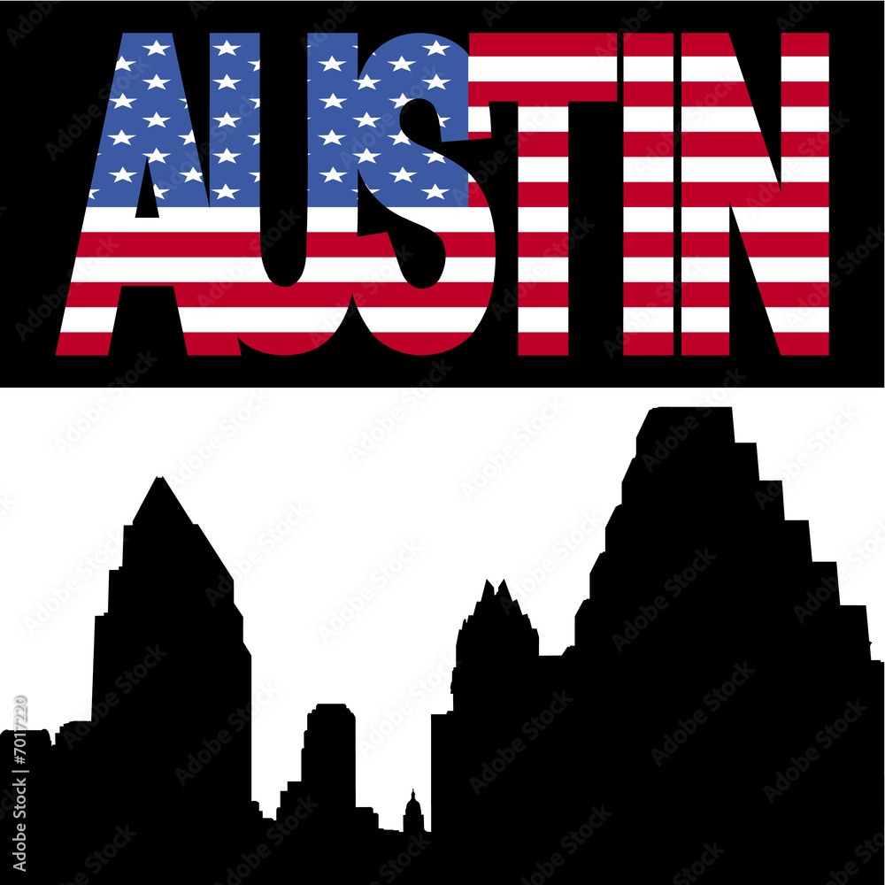 Obraz premium Austin Skyline with flag text