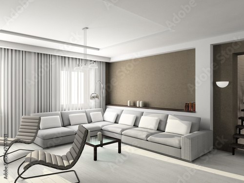 3D render modern interior of living-room