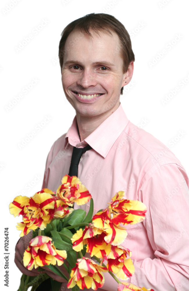 Young the man with colors on a white background Young the man with colors on a white background