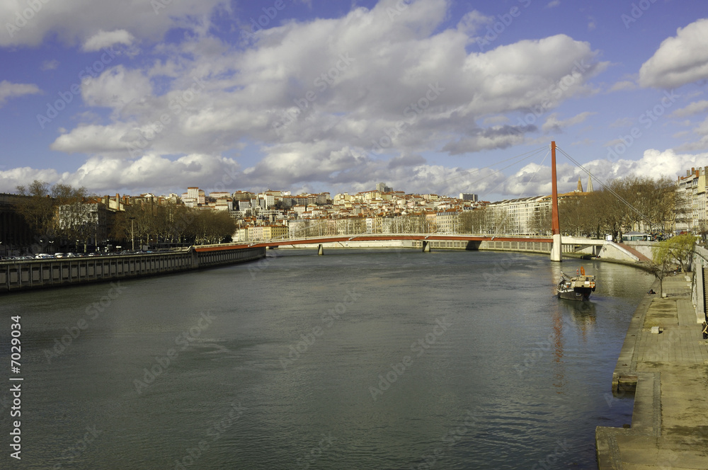 France; Lyon or Lyons: view of the saone river with the Croix Ro