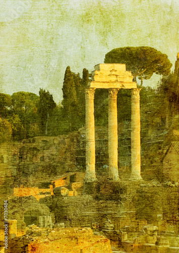 vintage image of roman ruins, rome, italy