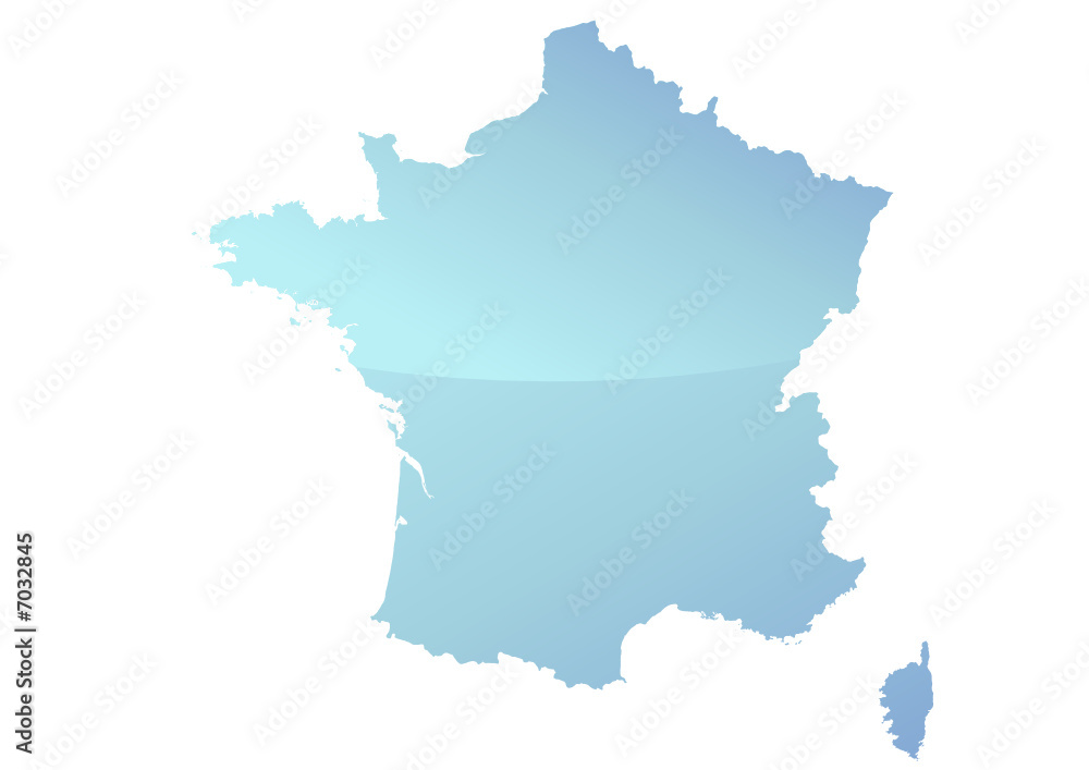 Carte de la France détaillée bleu (reflet)
