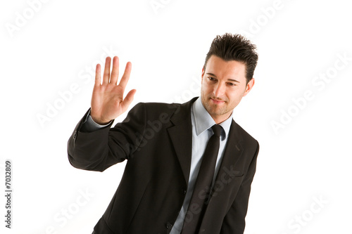 Image sloping of a man who greets with the hand