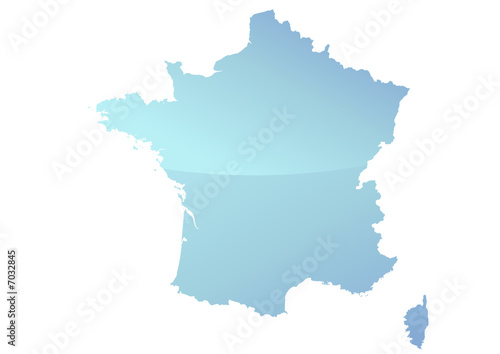 Carte de la France détaillée bleu (reflet)