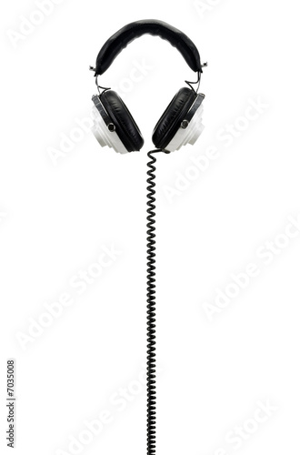 Black and white retro headphones isolated on white