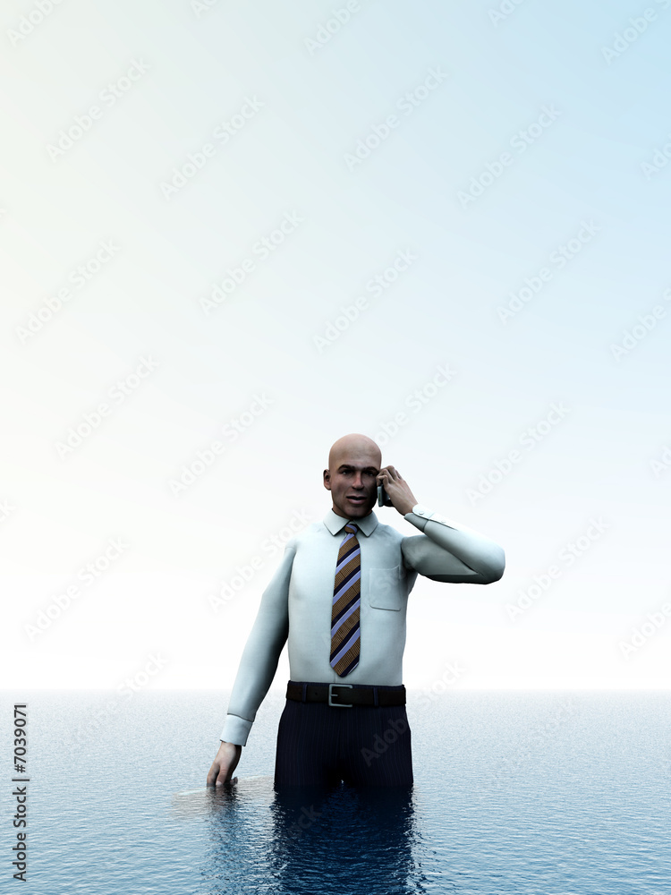 Business Man Standing In The Water 
