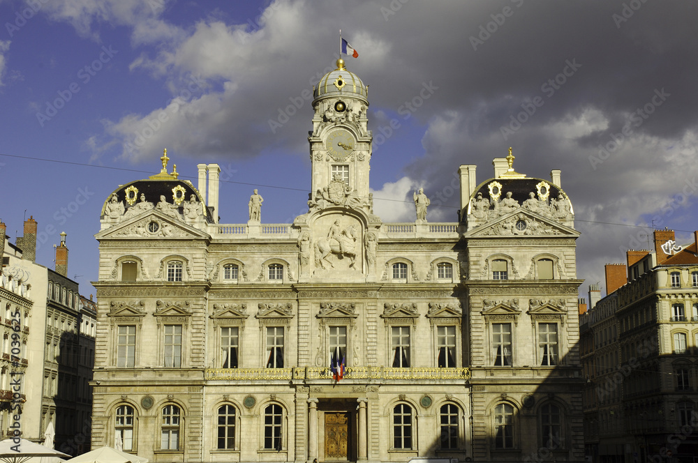 France; Lyon or Lyons: view of the  facade of Hotel de Ville or