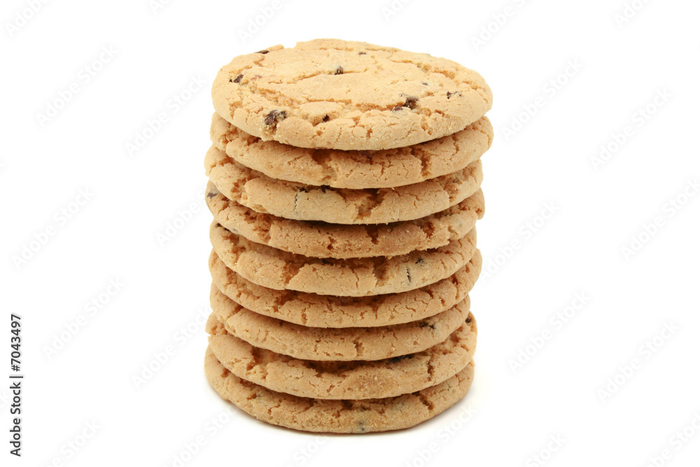 Chocolate chip cookies - isolated on white